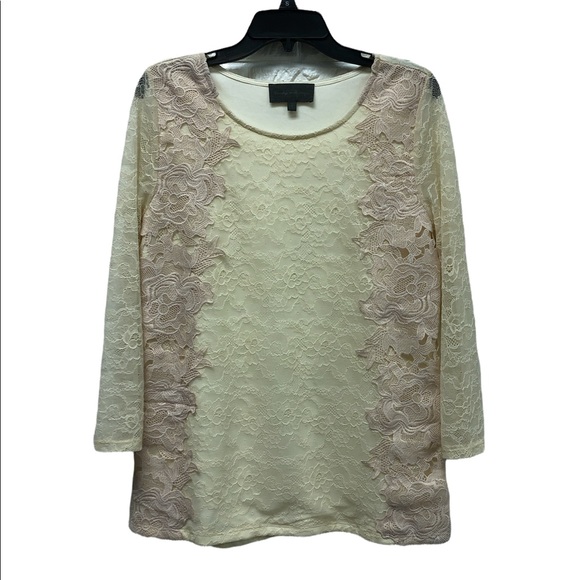 Anthropologie Tops - Anthropologie Sunday in Brooklyn Ivory cream Lace Overlay Top Size L